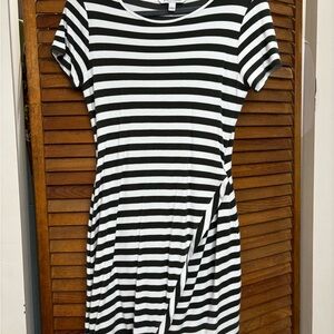 Striped Olive Green and White Women's Wrap Dress